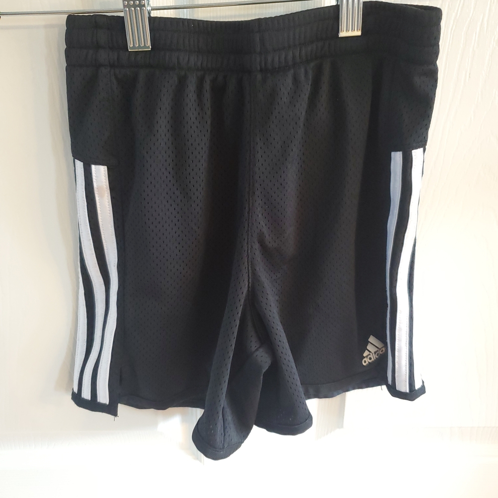 Adidas Kids Black Mesh Shorts with White Stripes. Size M(10/12). #TB